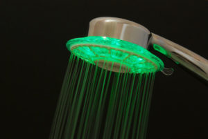 Shower Head with Green LED light illuminating the water